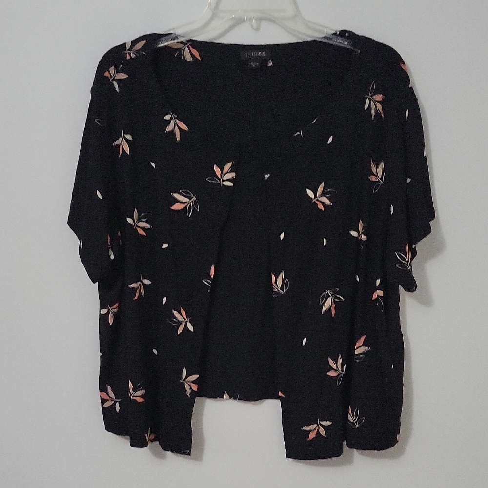 J. Jill Black Floral Short Sleeve Cardigan, Size X-Large